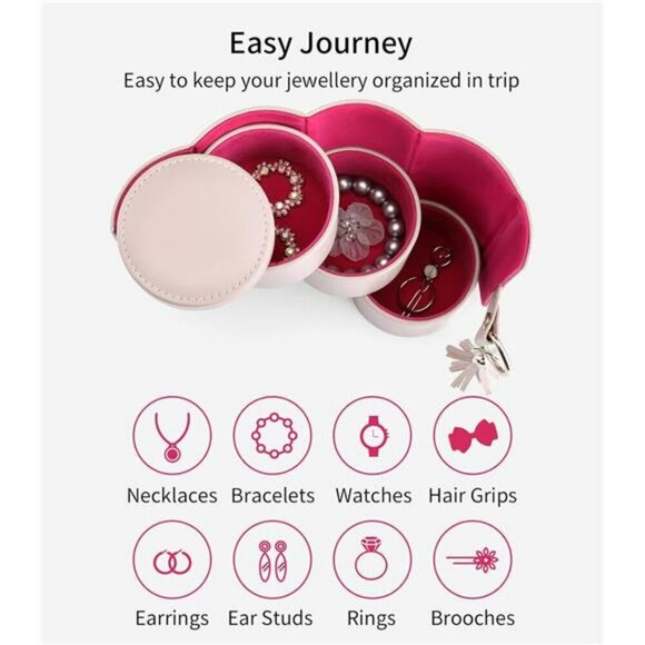 Travel Jewelry Organizer Box Small Portable PU Leather Case for Women Gift - Picture 4 of 7